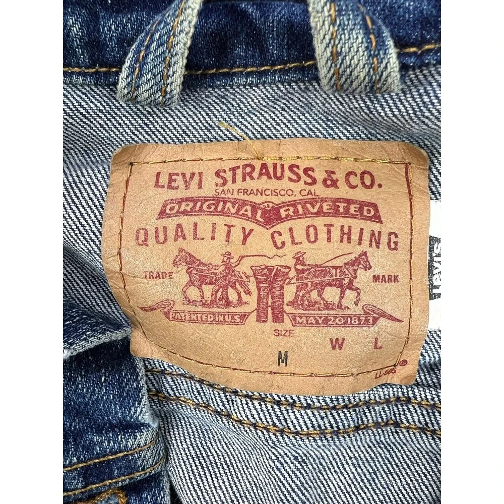 Levis Denim Jacket Youth Medium Blue Jean JR Trucker Button Front 7555CR 28352